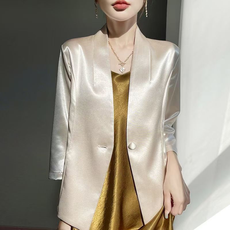 Women'S Fashion Gilded Age - Blusa Feminina de Cetim Dourado Luxuosa