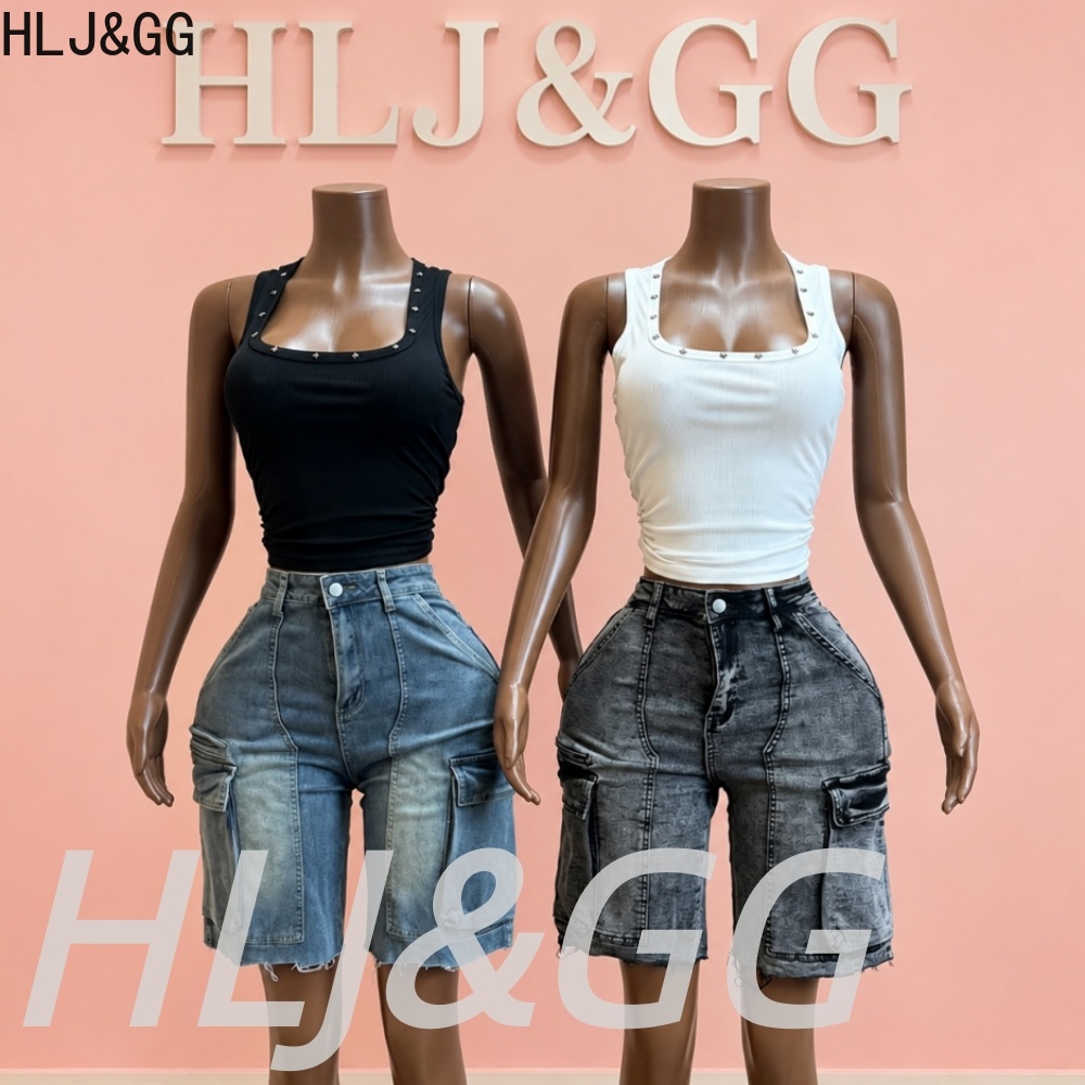 Women Fashion Jeans Top - Conjunto de duas peças HLJ&GG Fashion: