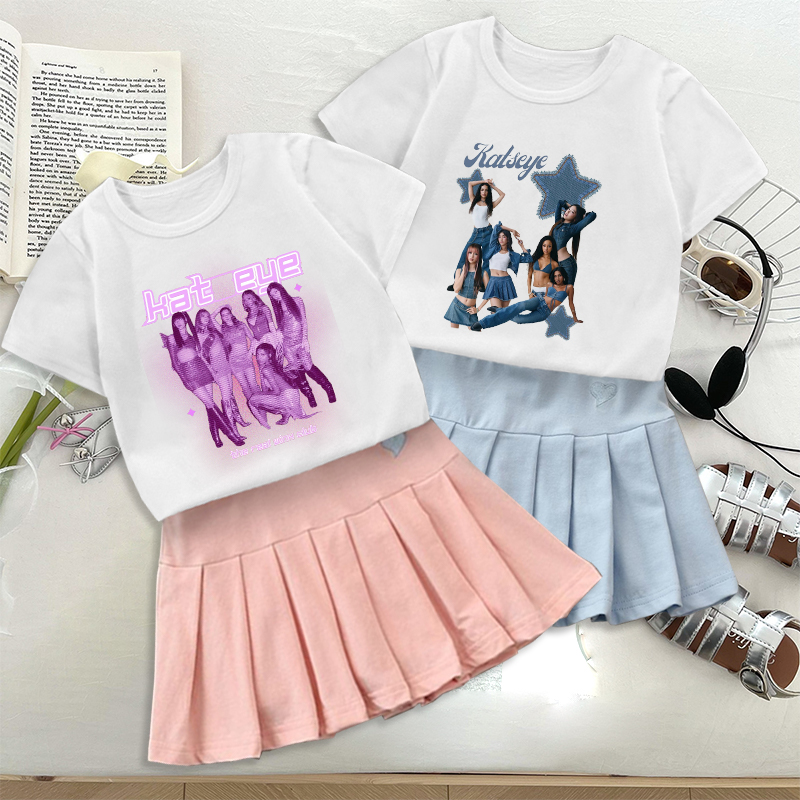 Women'S Fashion Kilt - Moda k pop K-KATSEYE camiseta saia