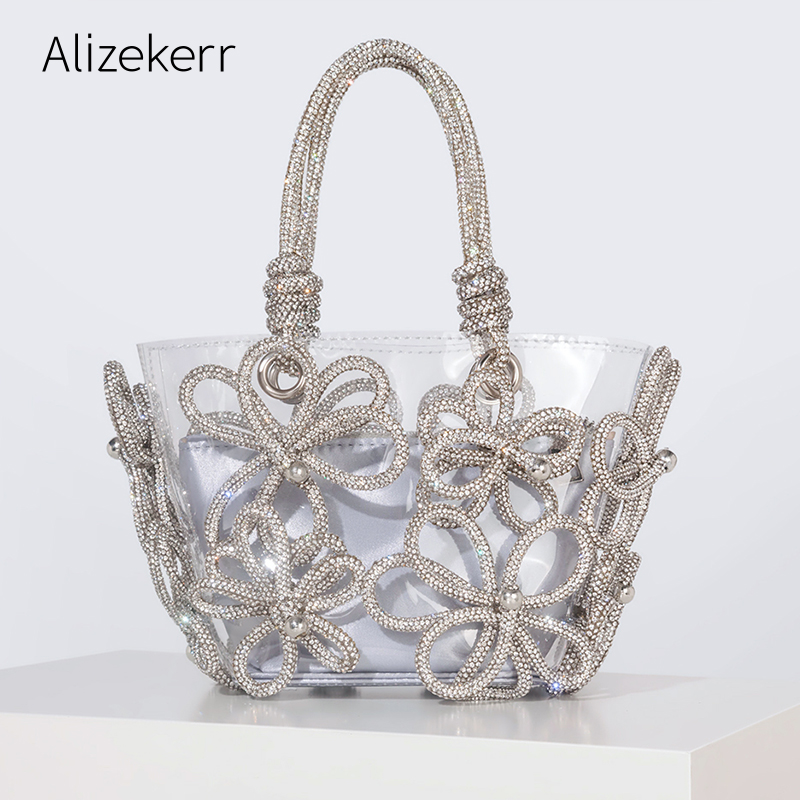 Women'S Fashion Boutique - Diamante Flor Transparente Tote Bags Mulheres