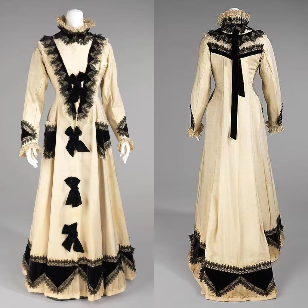 Women'S Fashion Gilded Age - Vestido Feminino Histórico Vitoriano Eduardiano Bege,