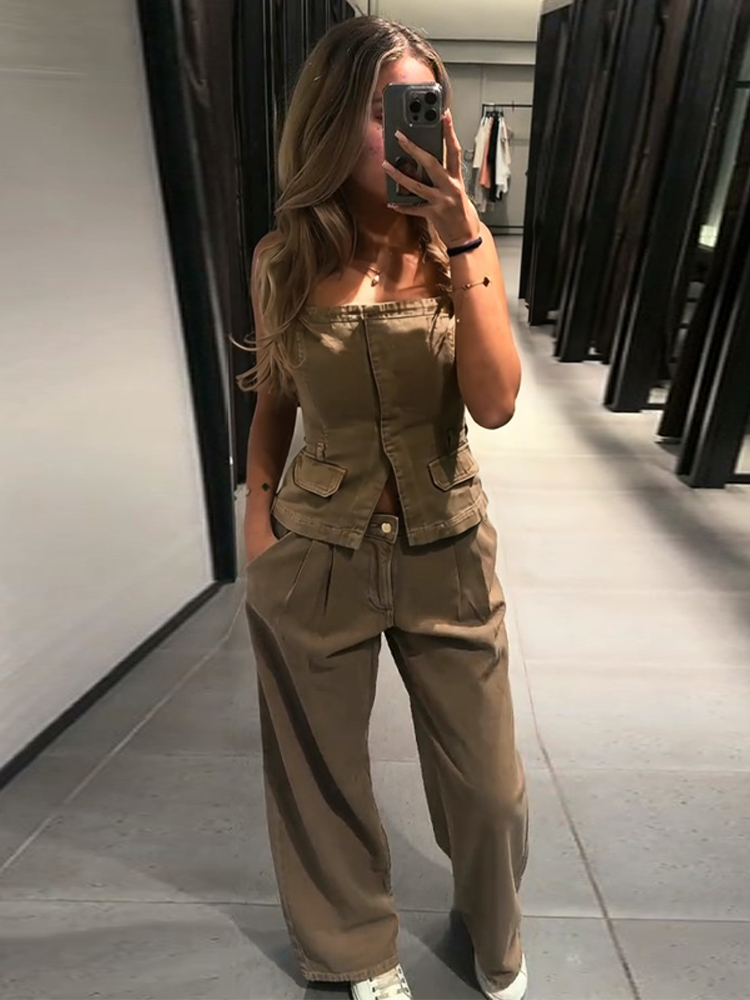 Women Fashion Jeans Top - Conjunto Feminino Y2K: Colete Transpassado e