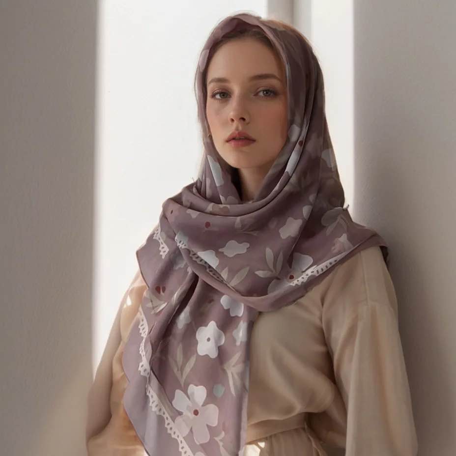 Women Fashion Malaysia - Lenço quadrado estampado floral para mulheres,