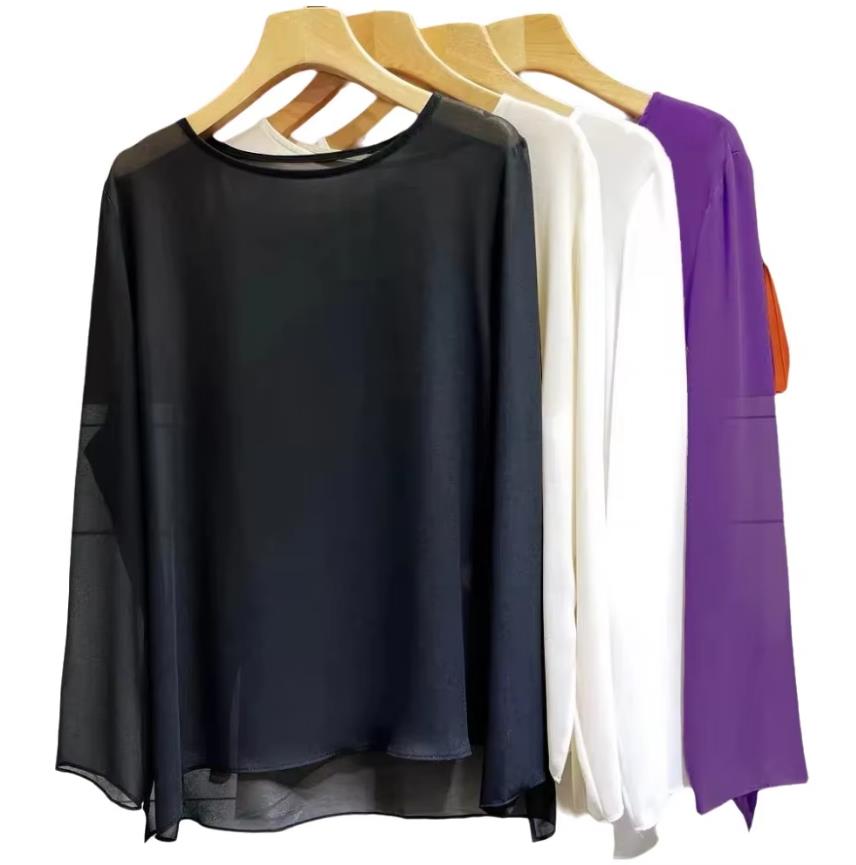 Women Fashion Blouse - Camisa feminina casual de chiffon com