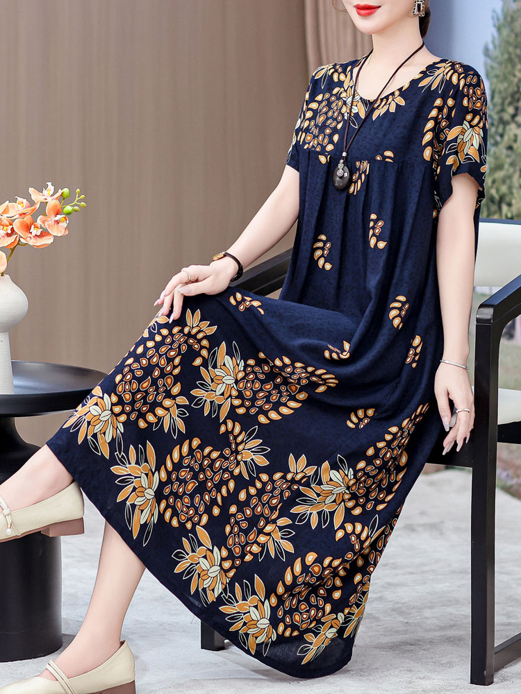 Women Fashion Over 50 - Vestido Elegante de Algodão e Seda