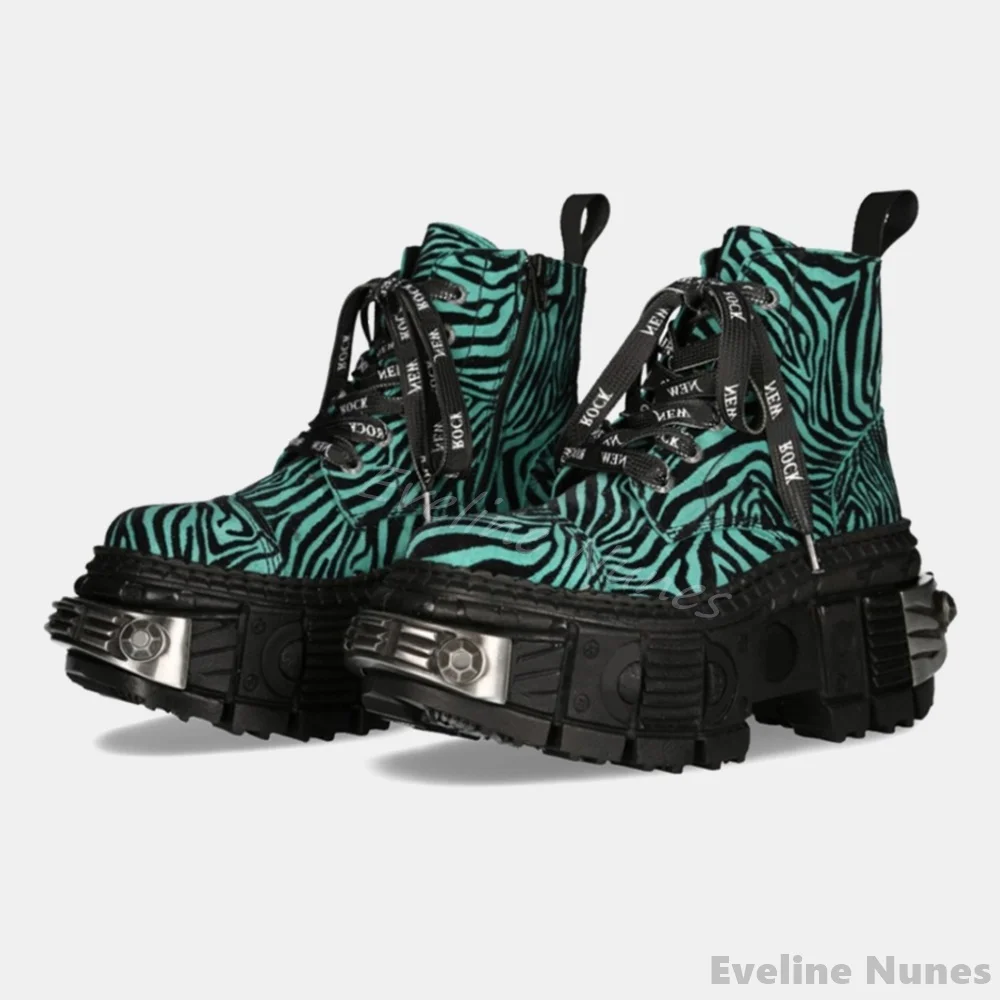Winter Fashion Women Boots - Retro contraste cor leopardo impressão punk