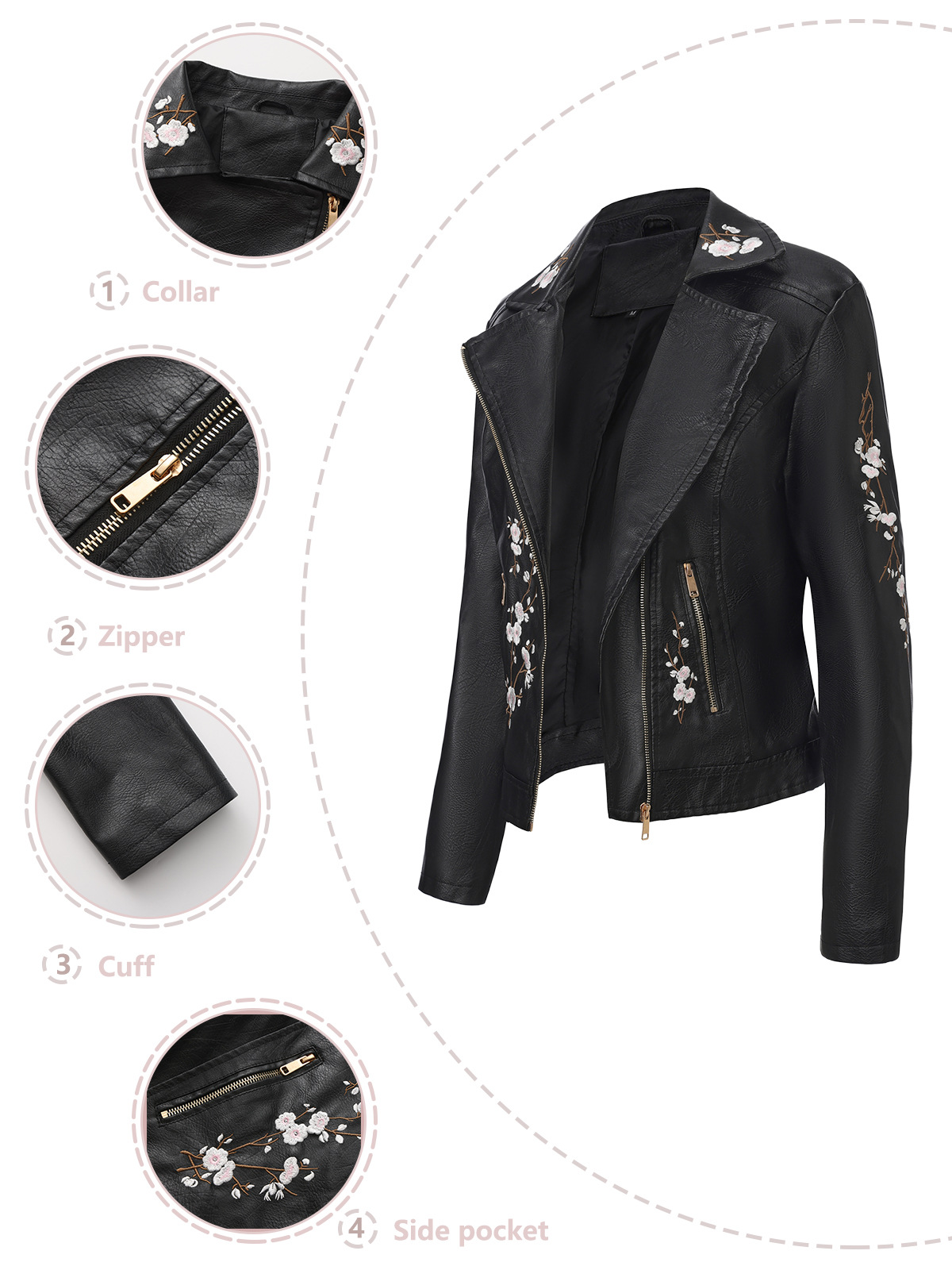Women'S Fashion Quilted Jacket - Jaqueta de couro bordada da moda