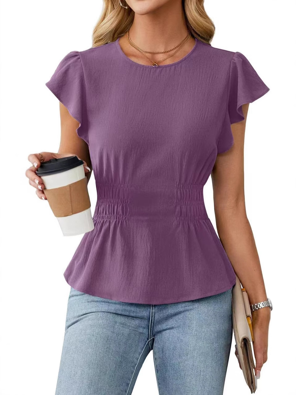 Women Fashion Blouse - Blusa Feminina com Babados e Manga