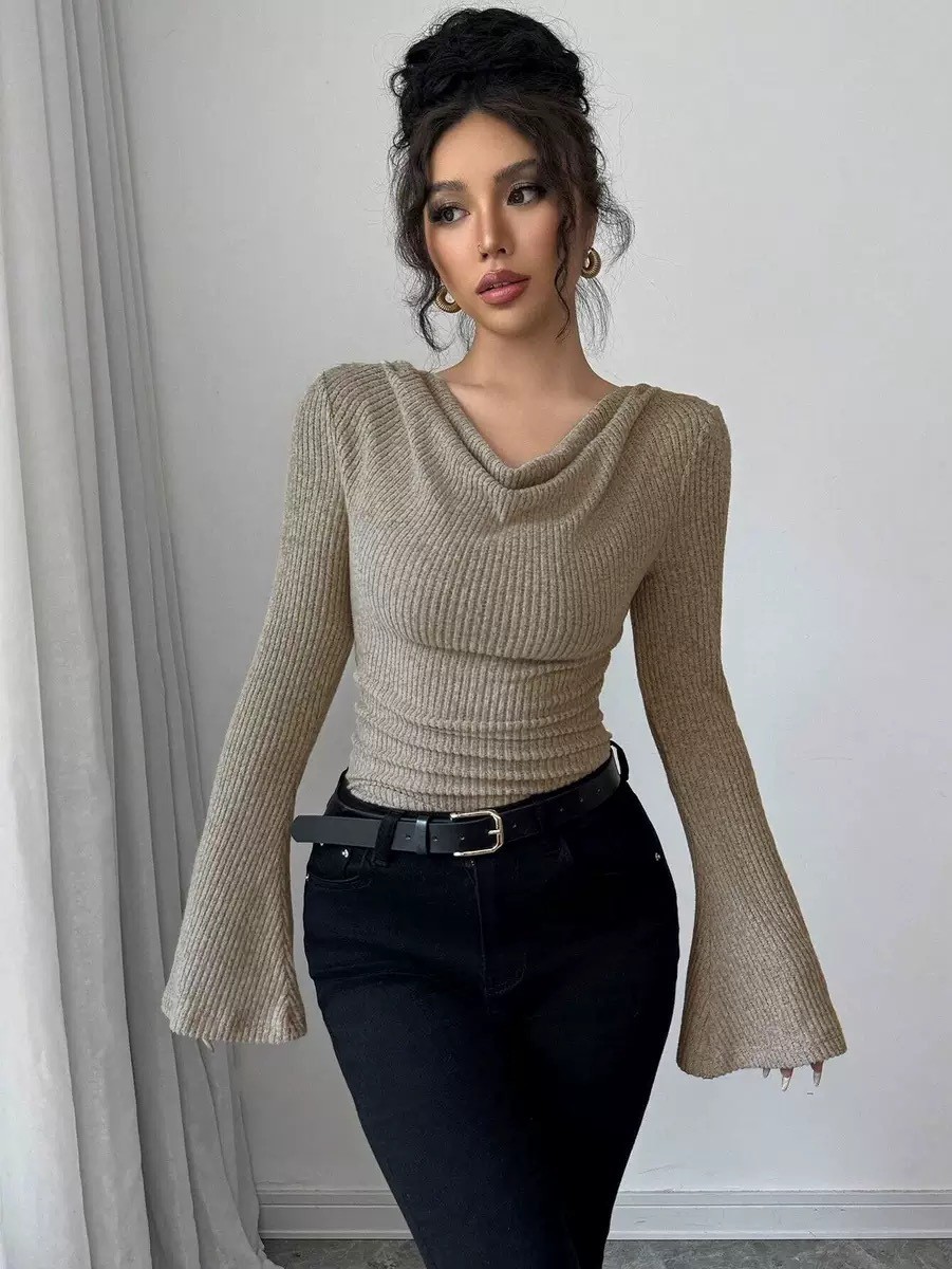 Women Fashion Blouse - Blusa Feminina de Tricô Canelado com