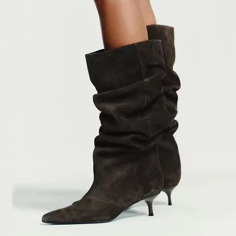 Winter Fashion Women Boots - Liyke pista moda plissado camurça joelho