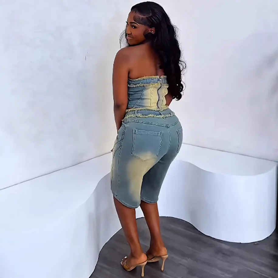 Women Fashion Jeans Top - Ternos jeans femininos europeus e americanos.