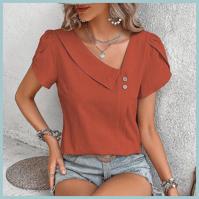 Women Fashion Blouse - Blusa Vintage de Cor Sólida para
