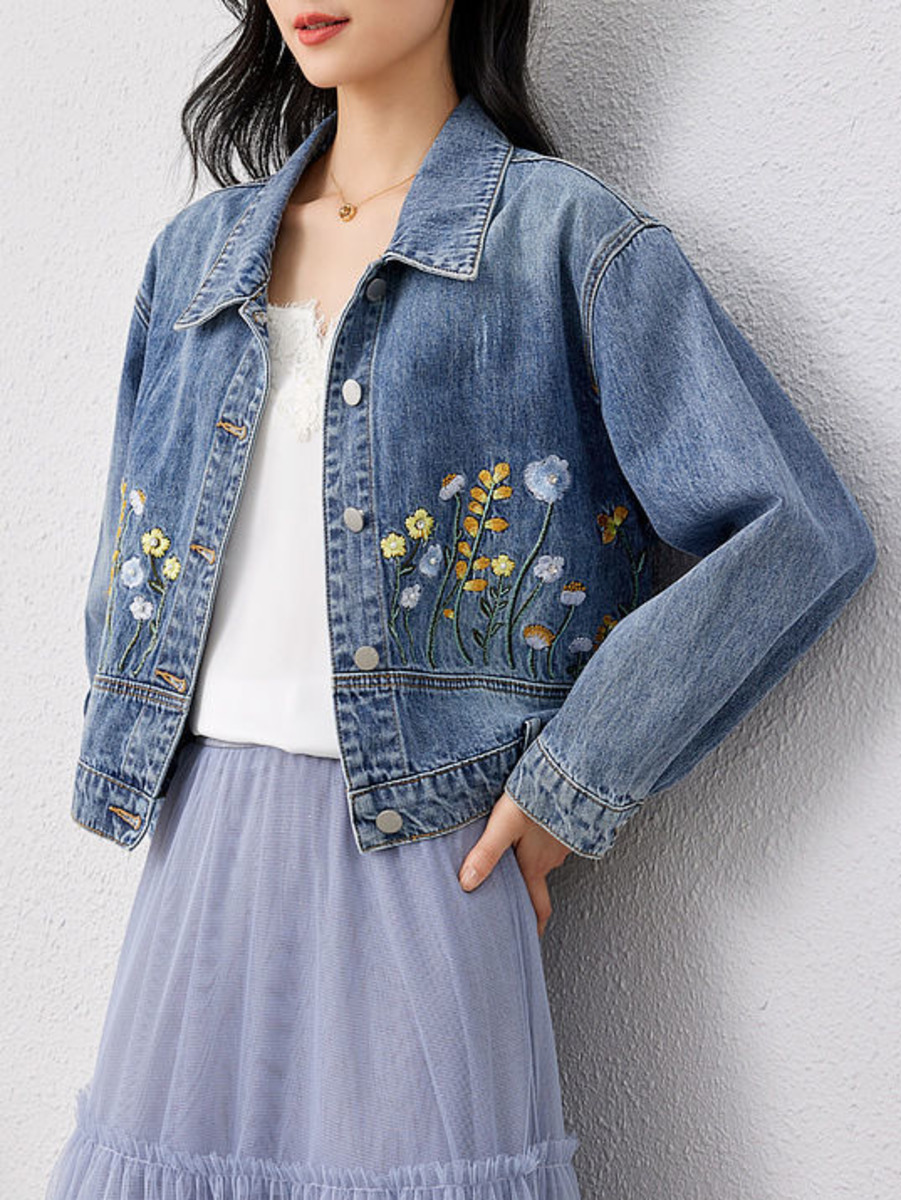 Jaqueta curta jeans bordada fl - Women Fashion Jeans Top avaliação e preço