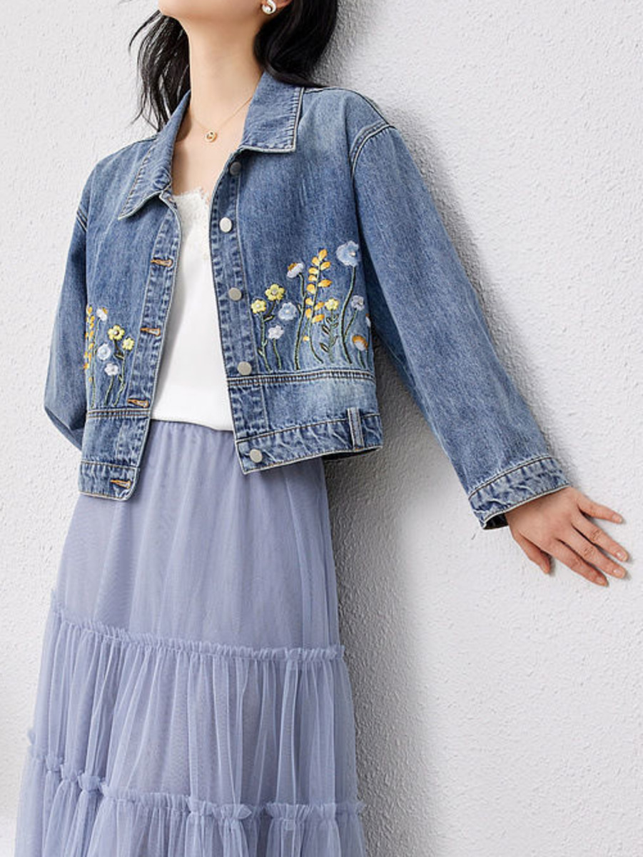 Jaqueta curta jeans bordada fl - Women Fashion Jeans Top avaliação e preço