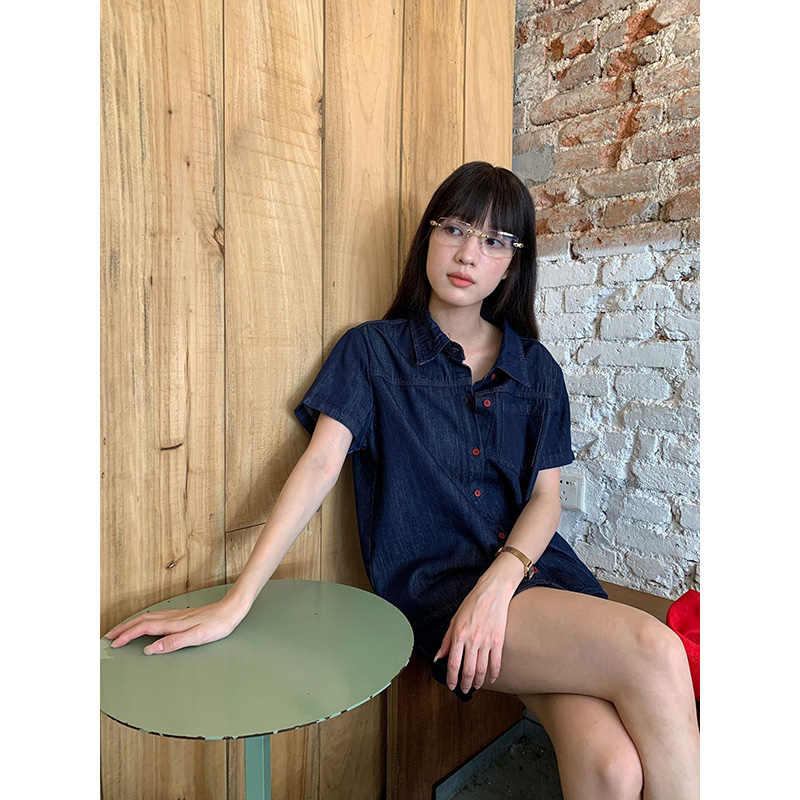Camisa Jeans Feminina Retrô de - Women Fashion Jeans Top avaliação e preço