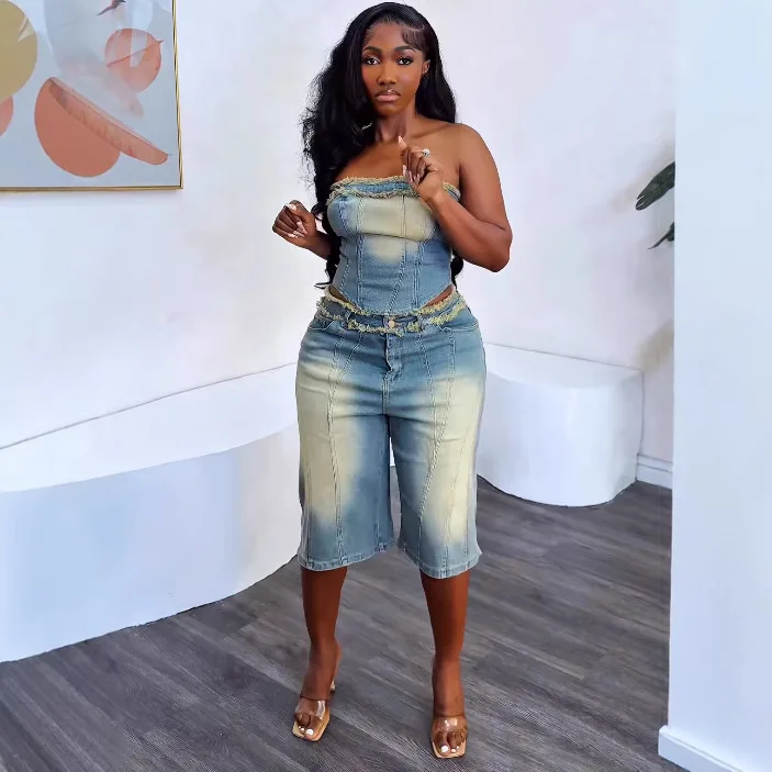 Ternos jeans femininos europeu - Women Fashion Jeans Top avaliação e preço