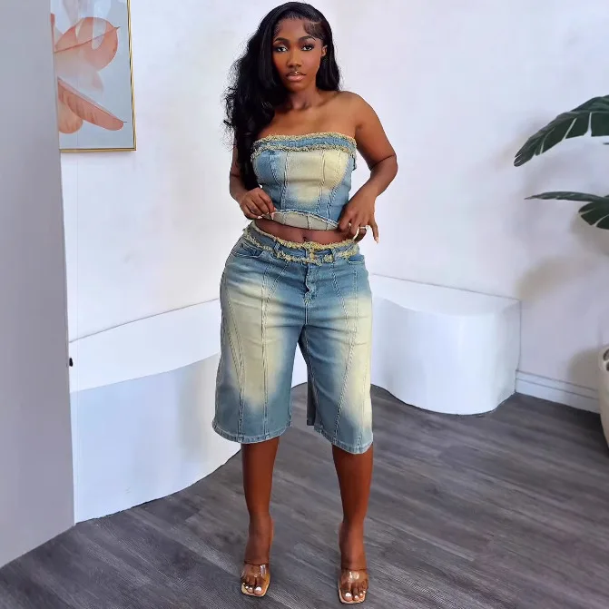 Ternos jeans femininos europeu - Women Fashion Jeans Top avaliação e preço