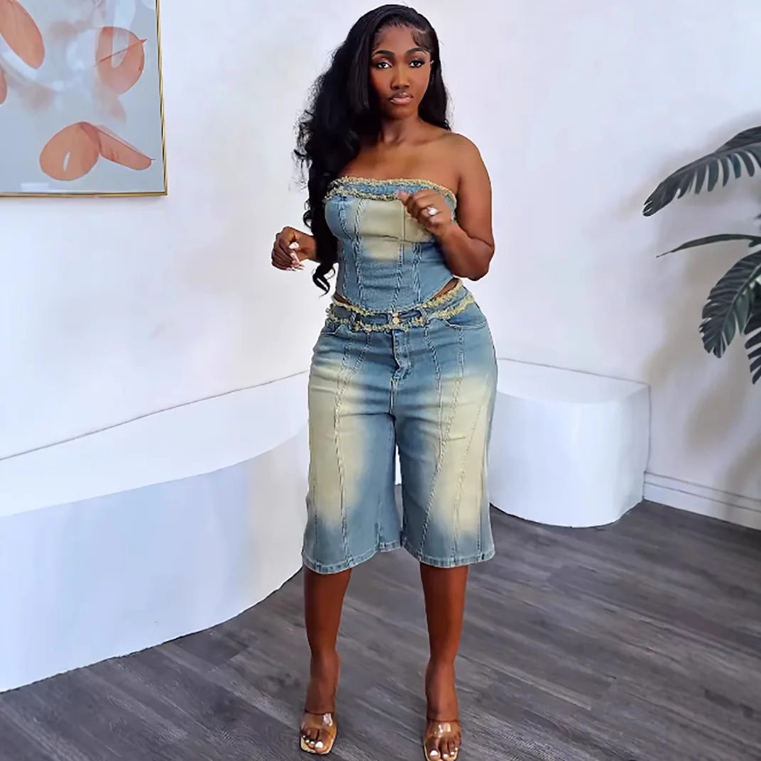 Ternos jeans femininos europeu - Women Fashion Jeans Top avaliação e preço