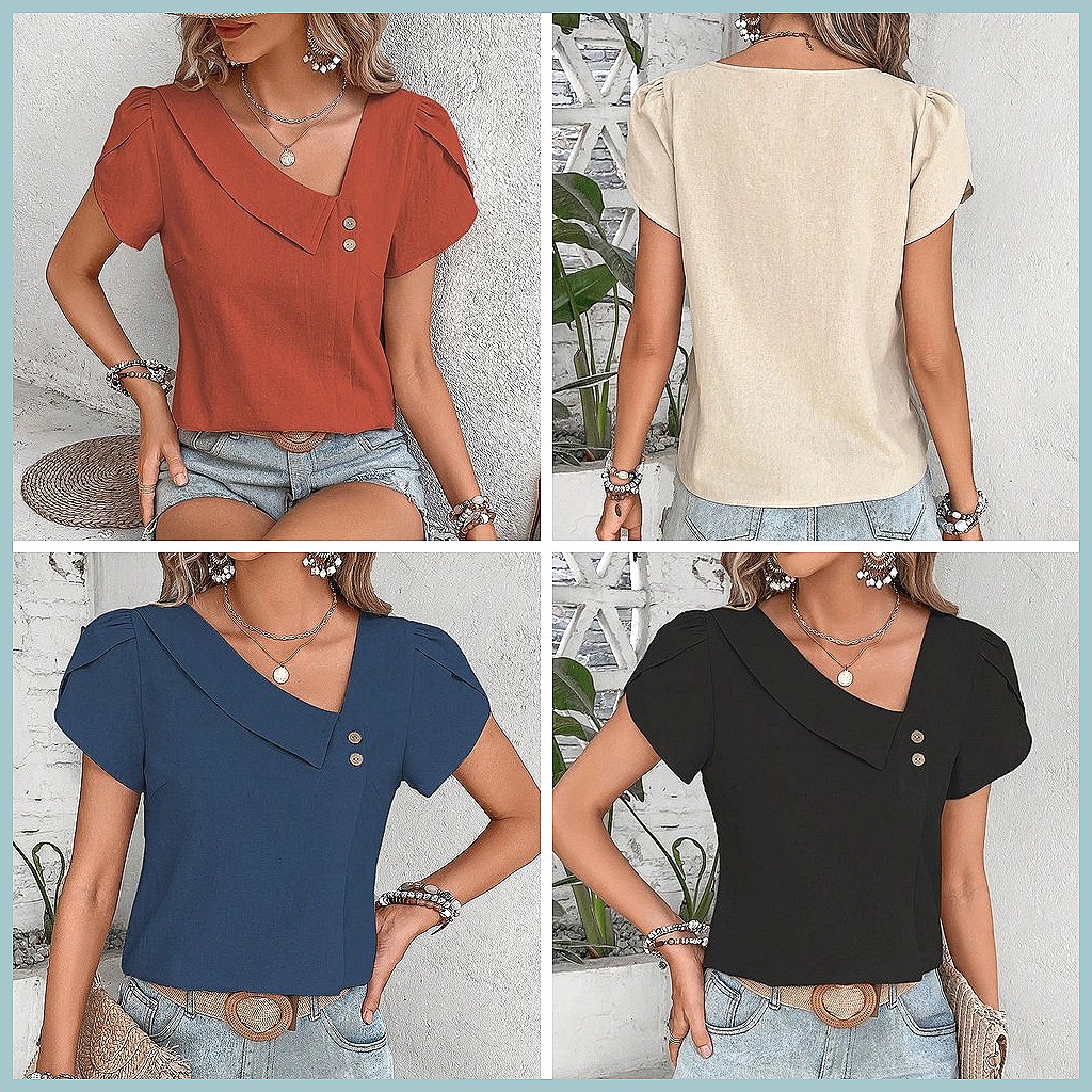 Blusa Vintage de Cor Sólida pa - Women Fashion Blouse avaliação e preço